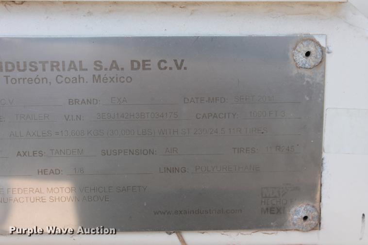 image for item DD4980 2011 EXA P-T2011 pneumatic dry bulk tank trailer