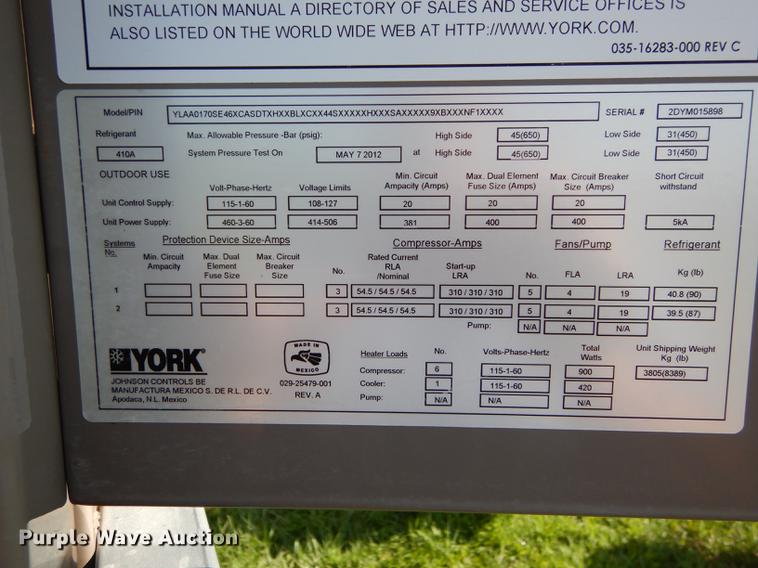 image for item DB8255 2012 York chilling system