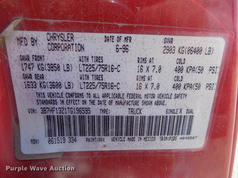 image for item DB9157 1996 Dodge Ram 1500 Club Cab pickup truck