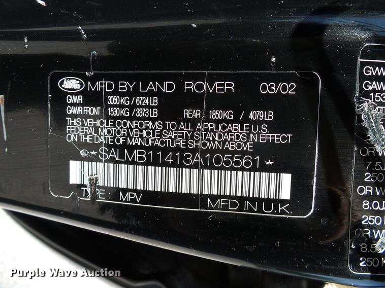 image for item DD8351 2003 Land Rover Range Rover HSE SUV
