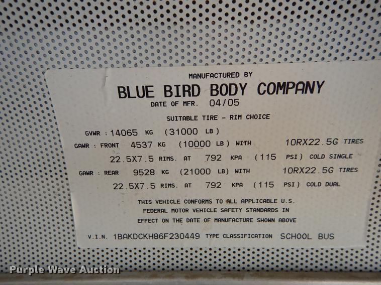 image for item DE1838 2006 Blue Bird Vision school bus