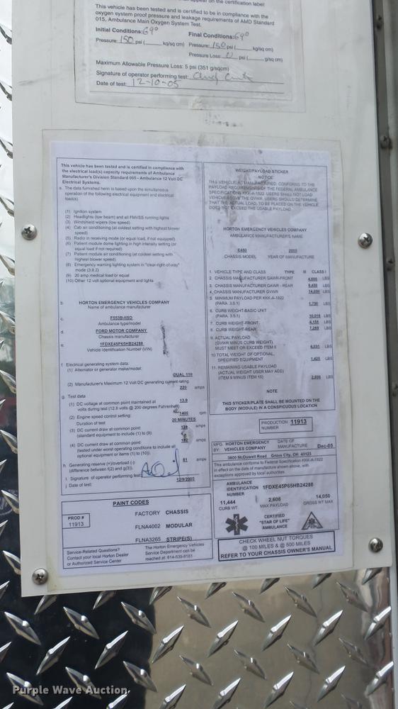 image for item DE7247 2005 Ford E450 ambulance