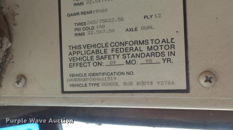 image for item ER9631 1999 International 3800 school bus