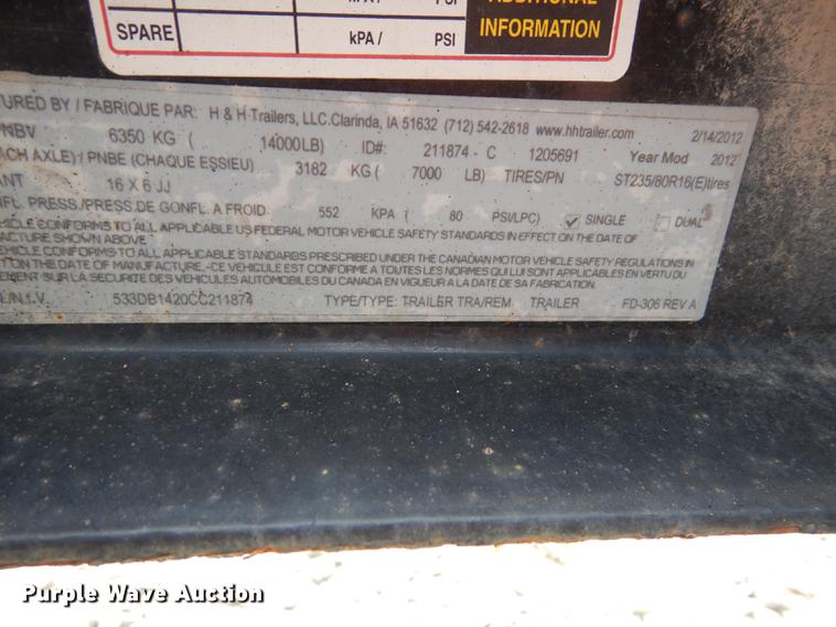 image for item DB8306 2012 H&H dump bed trailer