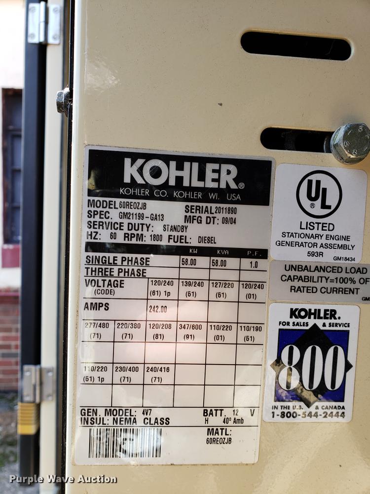 image for item DF2401 2004 Kohler 60RE0ZJB generator