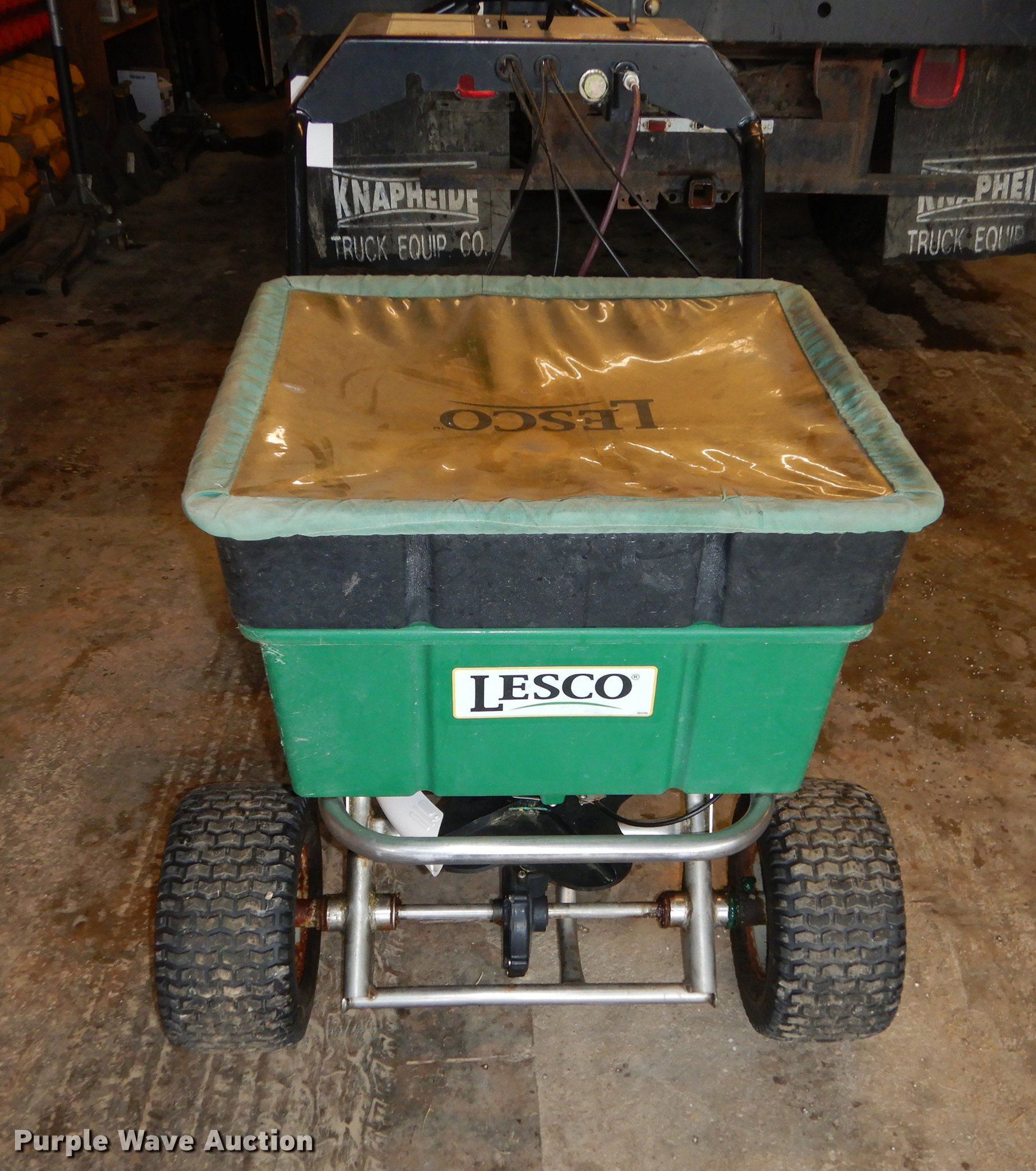 Lesco fertilizer spreader in Topeka, KS Item EM9598 sold Purple Wave