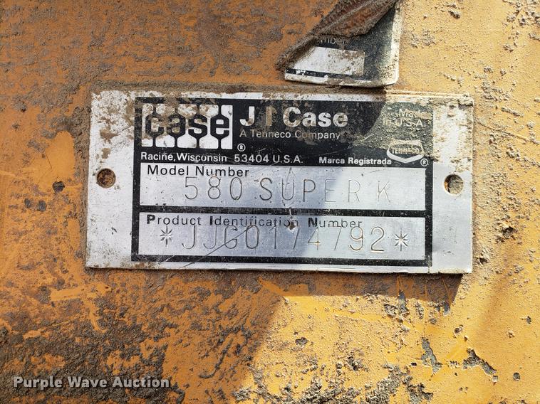 image for item BW9198 1993 Case 580 Super K backhoe