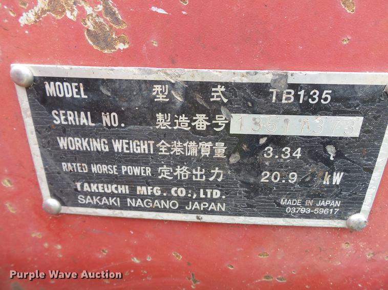image for item DB7059 2006 Takeuchi TB135 mini excavator