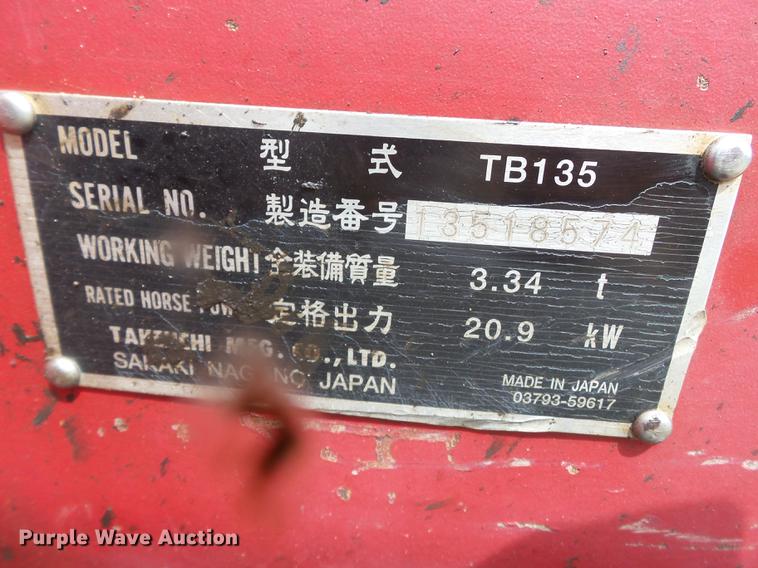 image for item DB7066 2007 Takeuchi TB135 mini excavator