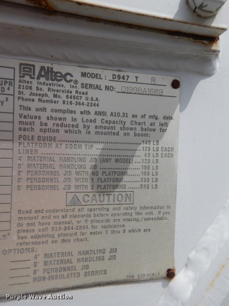 image for item DB8309 1999 Ford F800 digger derrick truck