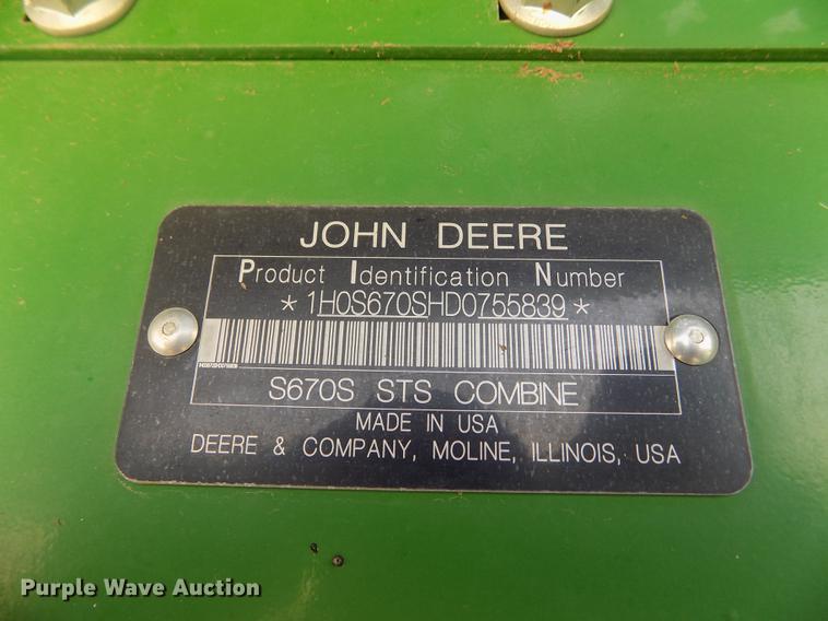 image for item DB9185 2013 John Deere S670 STS combine