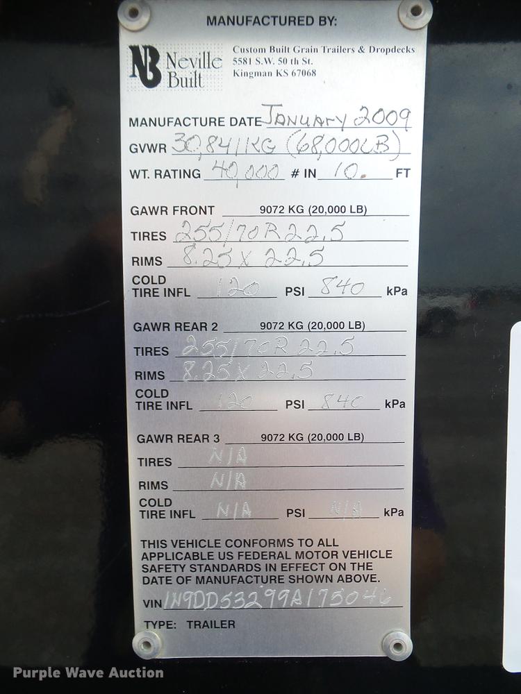 image for item DD5267 2009 Neville Built sprayer trailer