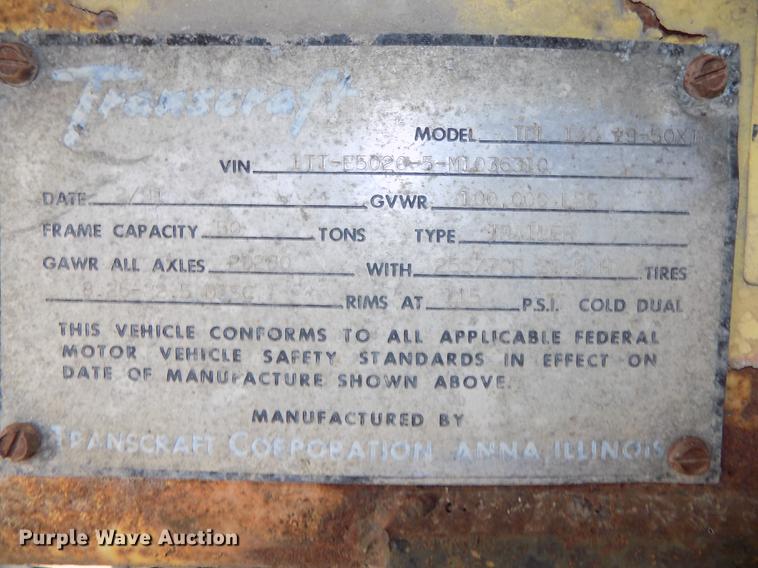 image for item DB8642 1991 Transcraft TDL1401950X102 drop deck equipment trailer