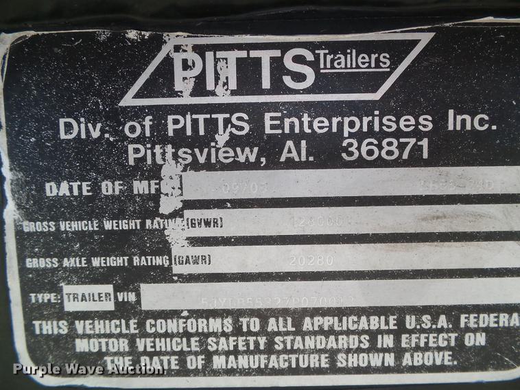 image for item DD5859 2007 Pitts LB55-24D lowboy equipment trailer