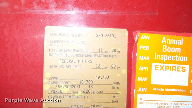 image for item DD7344 1989 Emergency One ladder fire truck