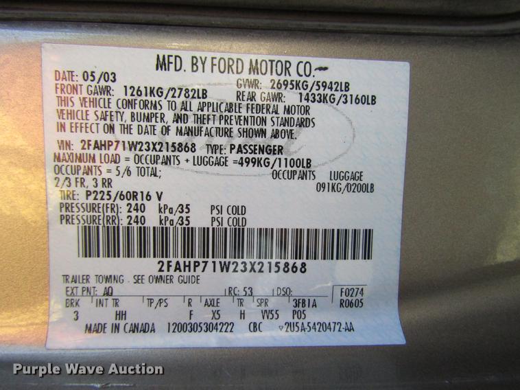 image for item DD7897 2003 Ford Crown Victoria Police Interceptor