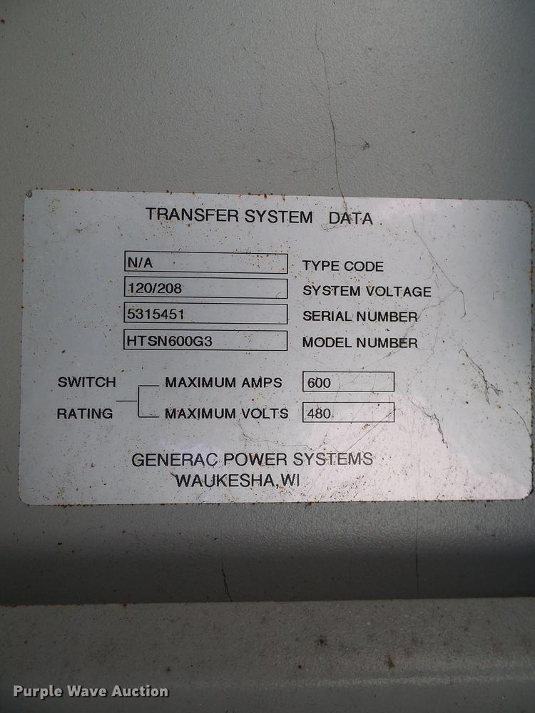 image for item DE5166 2007 Generac QT13068ANSNA generator