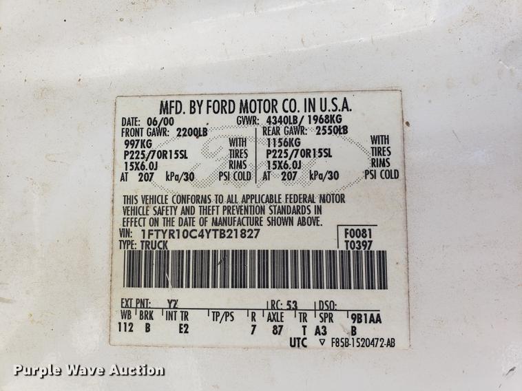 image for item EF9844 2000 Ford Ranger pickup truck