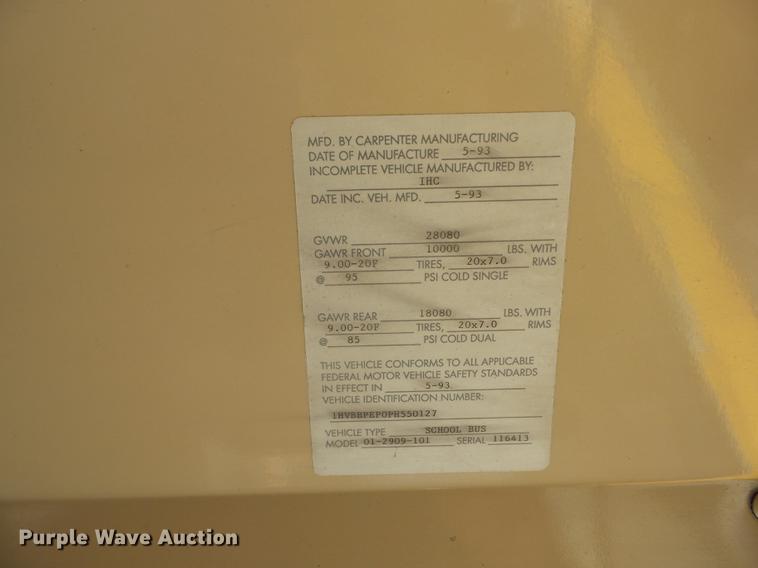 image for item EI9891 1993 International 3800 school bus
