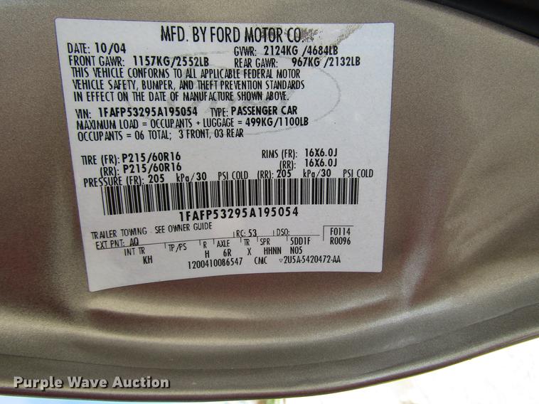 image for item FJ9503 2005 Ford Taurus