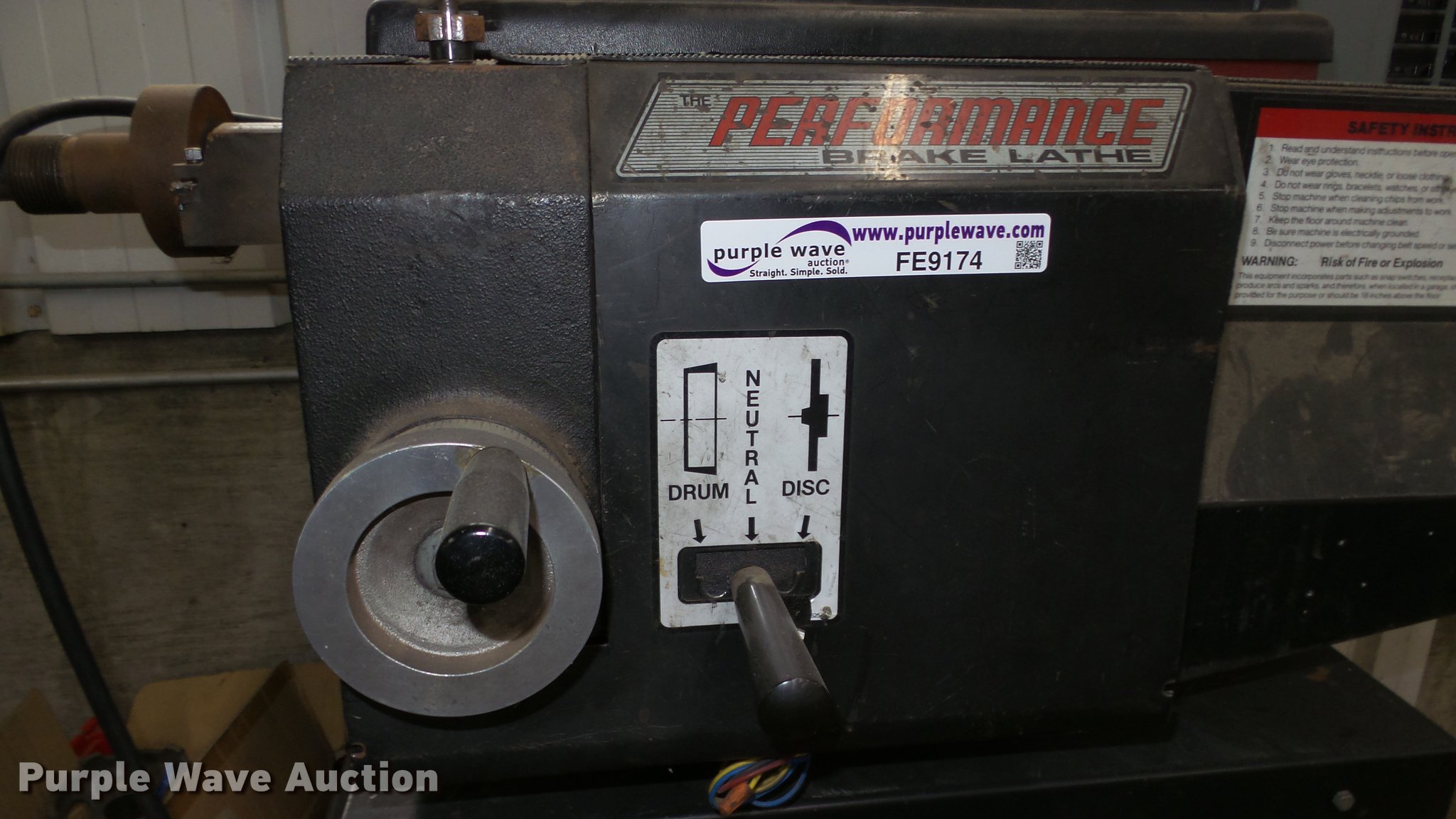 Performance brake lathe in Pratt, KS Item FE9174 sold Purple Wave