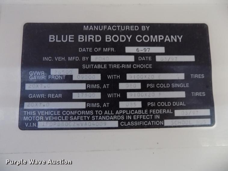 image for item DB8621 1998 Ford B800 Bluebird school bus
