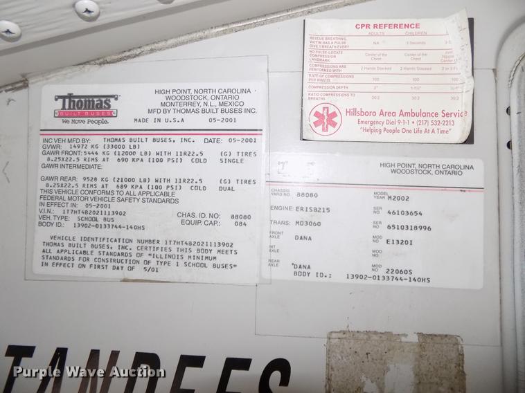 image for item DB8622 2002 Thomas Saf-T-Liner MVP ER school bus