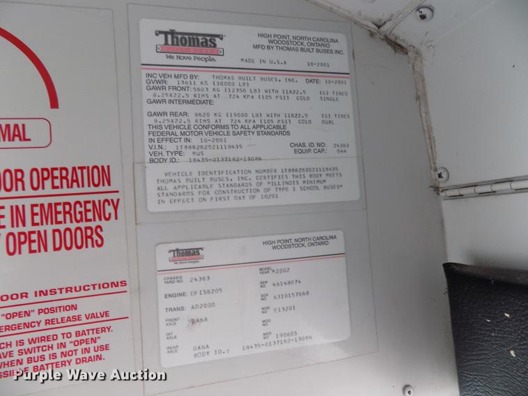 image for item DB8623 2002 Thomas Built Saf-T-Liner MVP school bus