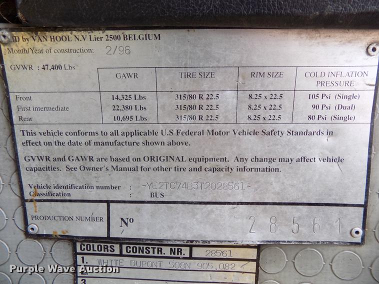 image for item DB8624 1996 Van Hool T845 coach bus