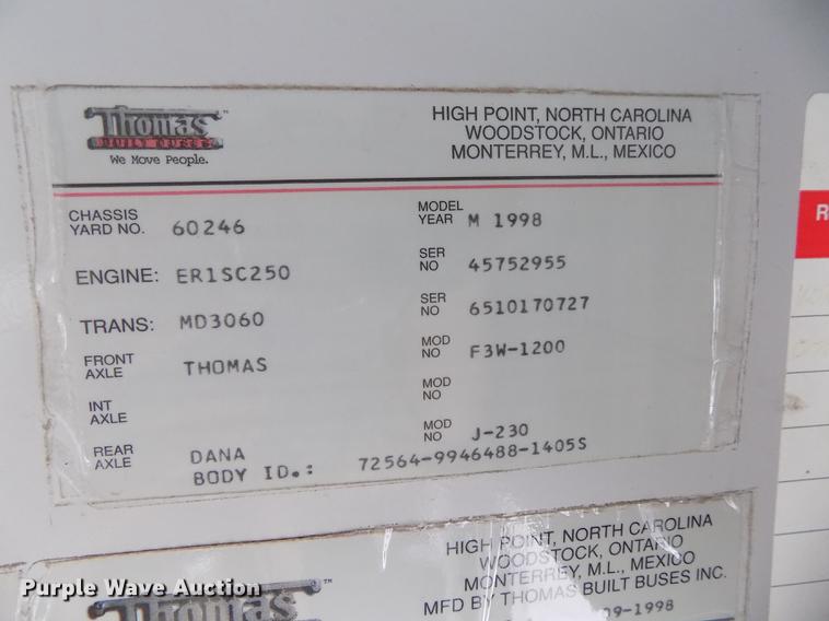 image for item DB8632 1999 Thomas Built Saf-T-Liner MVP school bus