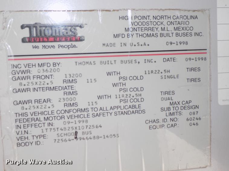 image for item DB8632 1999 Thomas Built Saf-T-Liner MVP school bus