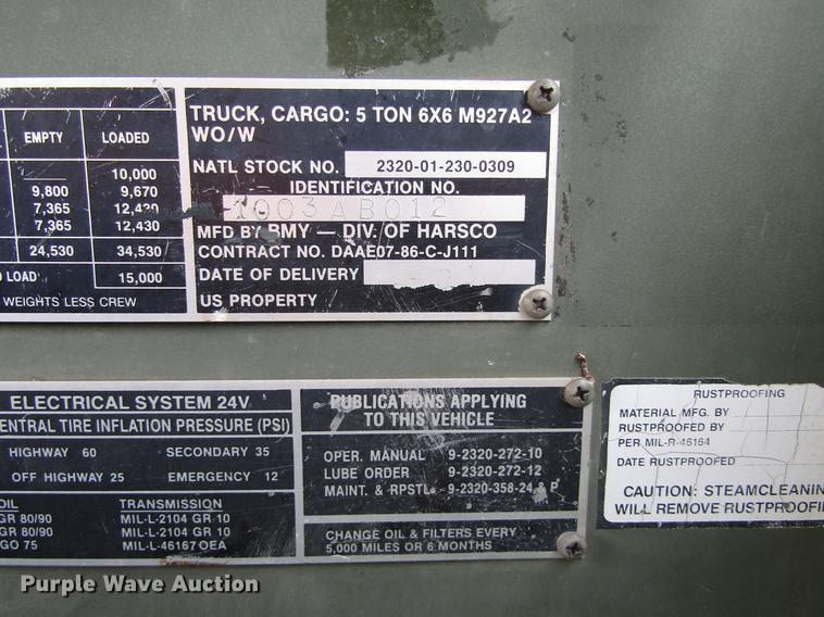 image for item DC0043 1989 BMY Harsco M972A2 flatbed truck