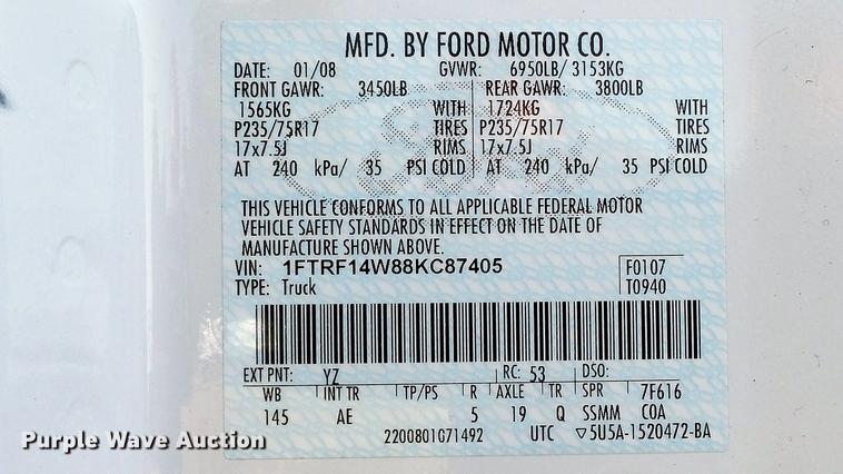 image for item DD7258 2008 Ford F150 XL pickup truck