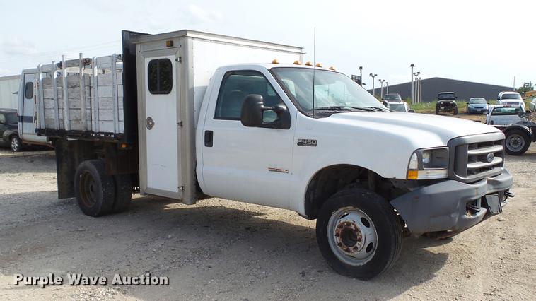 image for item DD7285 2003 Ford F450 Super Duty XL Crew Cab dump flatbed pickup truck
