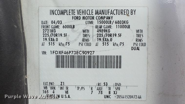 image for item DD7285 2003 Ford F450 Super Duty XL Crew Cab dump flatbed pickup truck