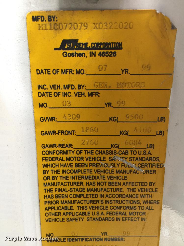 image for item DD7299 1999 Chevrolet Express 3500 Cargo box truck