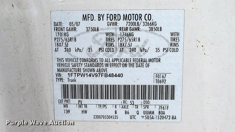 image for item DD7346 2007 Ford F150 Lariat SuperCrew pickup truck