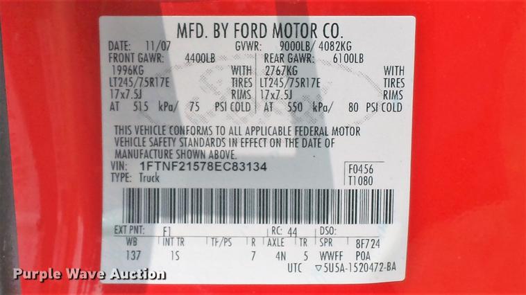 image for item DD7355 2008 Ford F250 Super Duty XL pickup truck