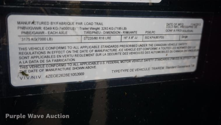 image for item DD7912 2014 Load Max tilt deck equipment trailer