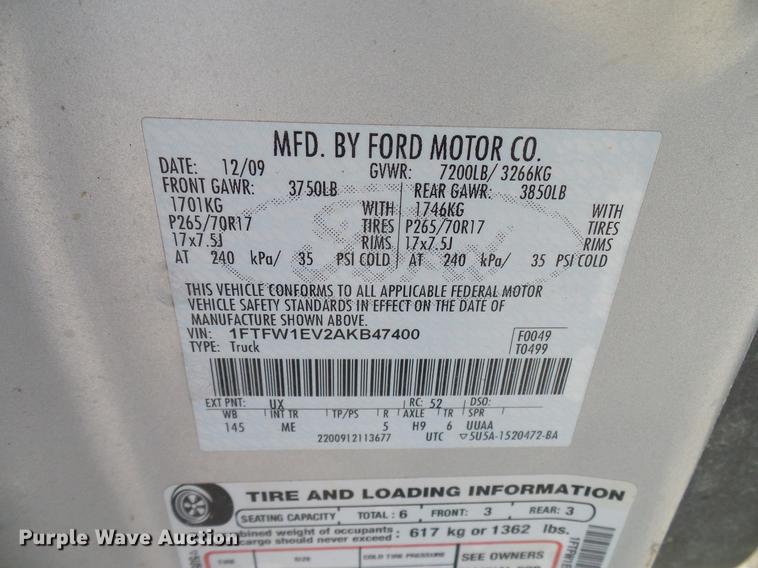 image for item DD8382 2010 Ford F150 SuperCrew pickup truck