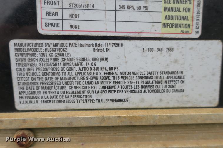 image for item DE3804 2011 Haul Mark H1C6X10D52 enclosed cargo trailer