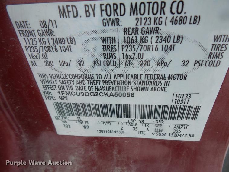 image for item DW9597 2012 Ford Escape XLT SUV