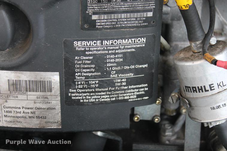 image for item DZ9983 2011 Onan Cummins RVQD3200 generator