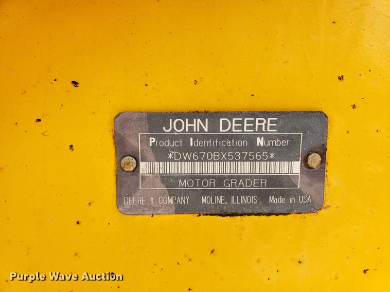 image for item BW9199 1992 John Deere 670B motor grader