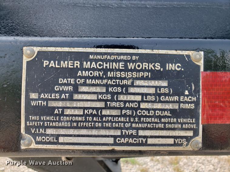 image for item BW9201 2006 Palmer TA-24H end dump trailer