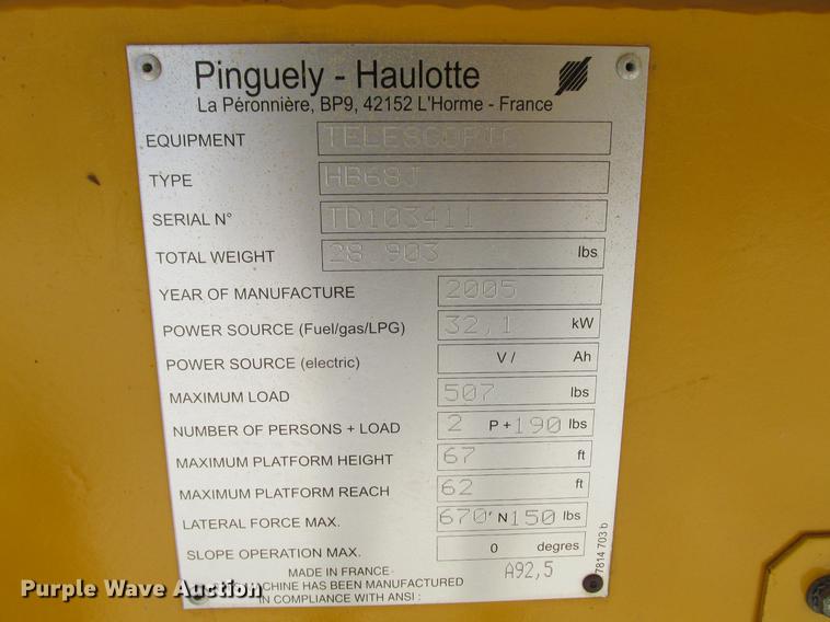 image for item DX9450 2005 Haulotte HB68J boom lift