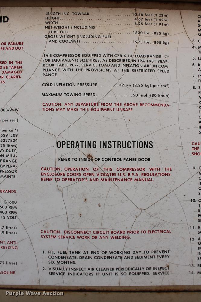 image for item DZ9992 Ingersoll Rand P100BWW air compressor