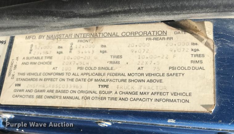 image for item EK9632 1995 International 9400 dump truck