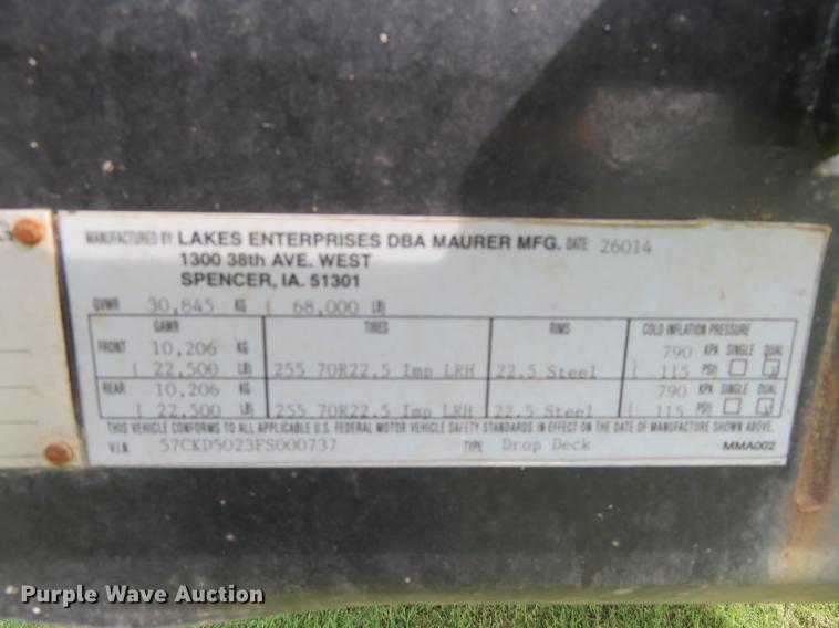 image for item DE6389 2015 Maurer equipment trailer