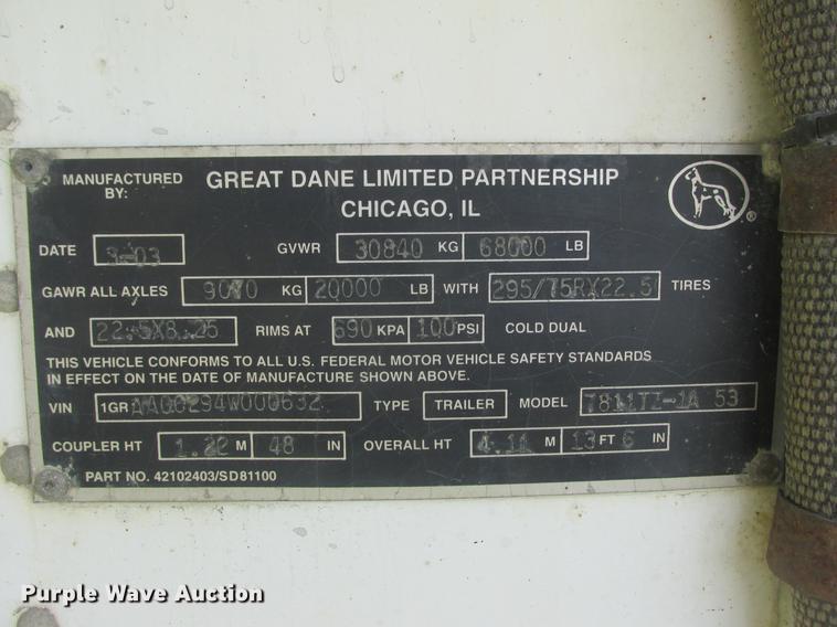 image for item DA8271 2004 Great Dane refrigerated van trailer